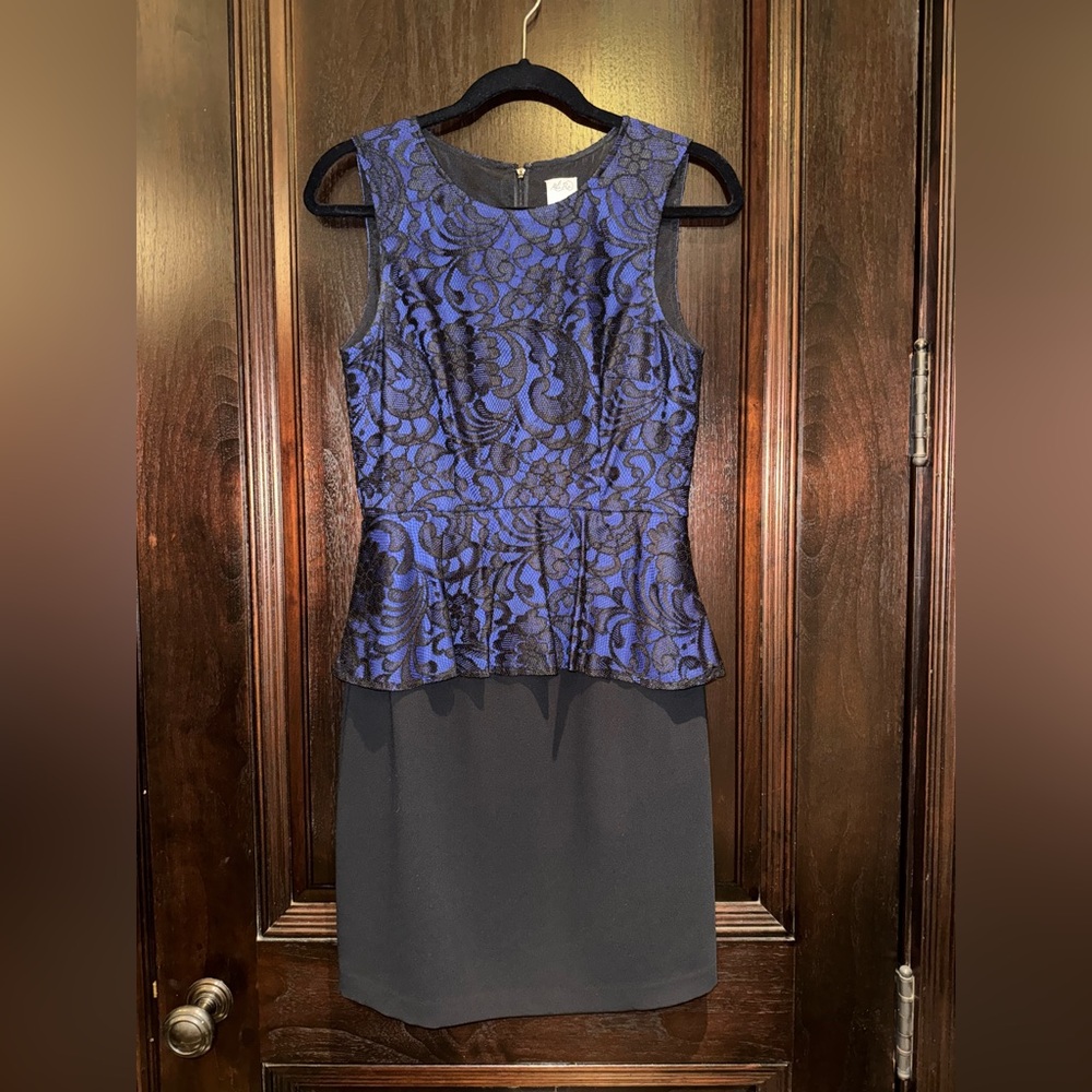 Ali Ro Black and Blue Lace Dress with Peplum, Size 4